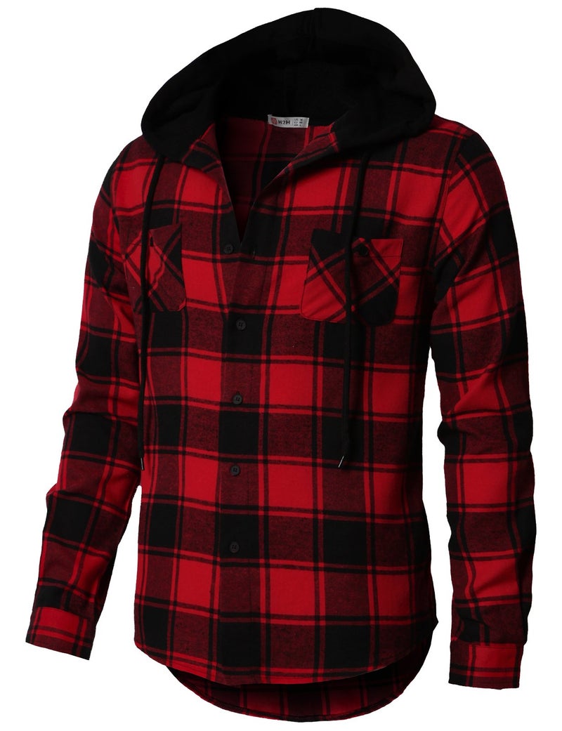 H2H Mens Casual Flannel Shirts Hoodie Jacket US L/Asia XL (CMOJA0105) - Image 3